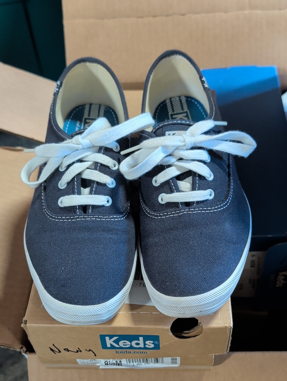 Keds Champion Navy Canvas Lace-Up Sneakers with White Laces